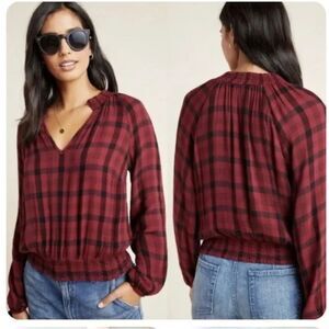 Anthropologie Cloth & Stone Sara Red Buffalo Plaid Shirt Sz XS